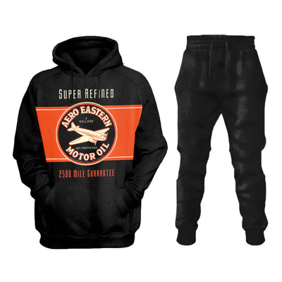 Black Casual T-Shirt With Retro Engine Oil Sweatshirt Set