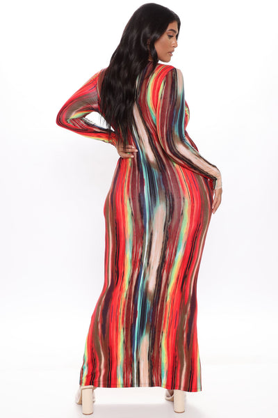Work Of Art Long Sleeve Maxi Dress - Multi Color