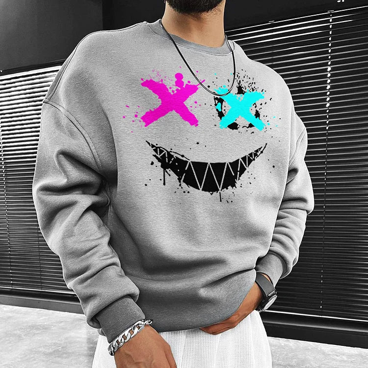 Smiley Print Casual Oversized  Sweatshirt