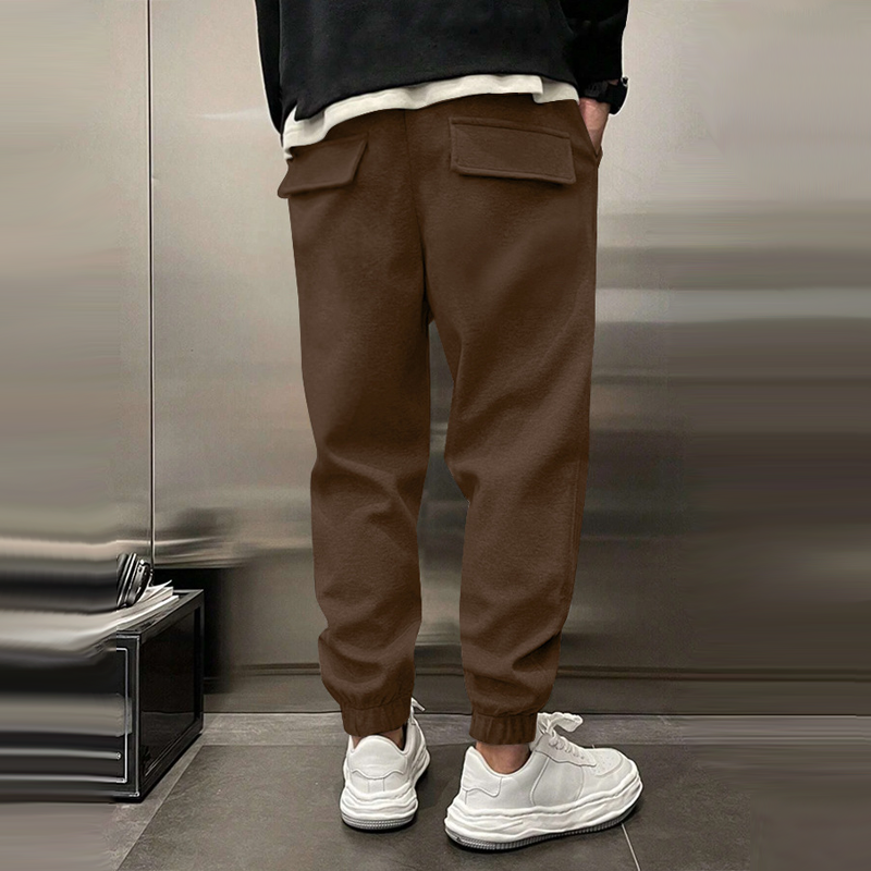 Solid Plush Loose Elastic Waist Casual Sports Pants