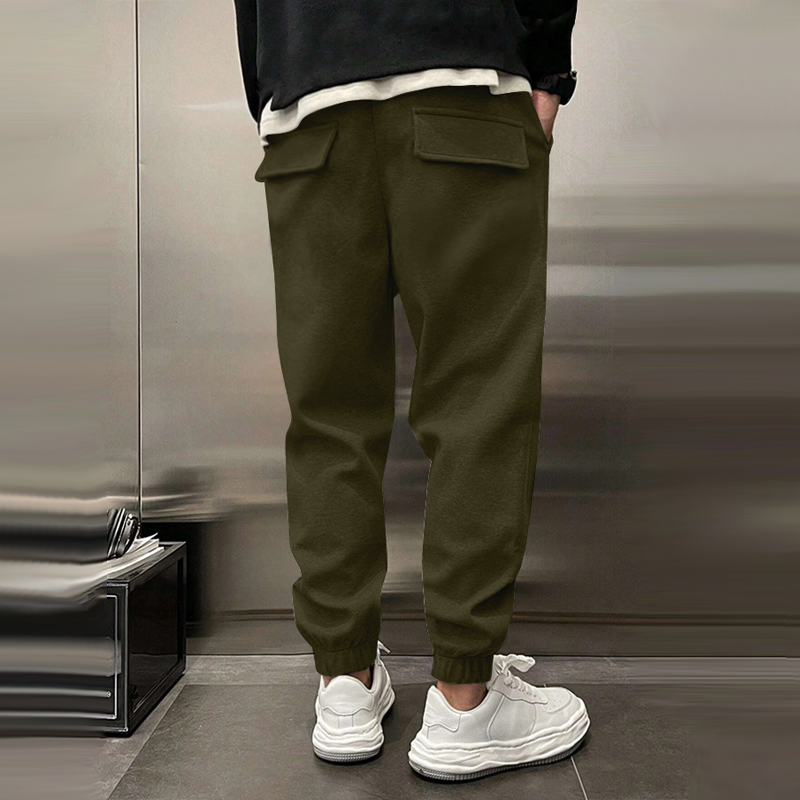 Solid Plush Loose Elastic Waist Casual Sports Pants