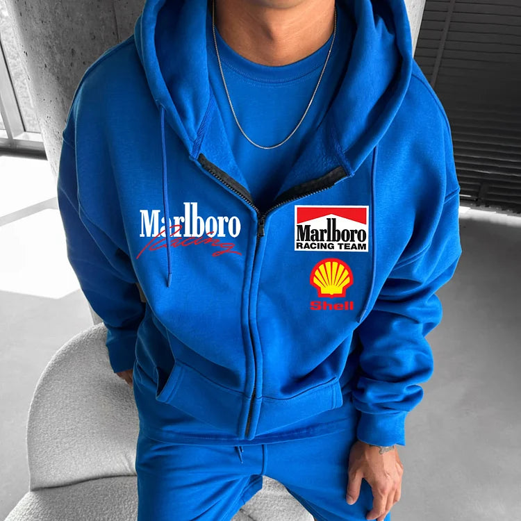 Oversized Hoodie Racing Graphic Print  Zip-Up Hooded Sweatshirt