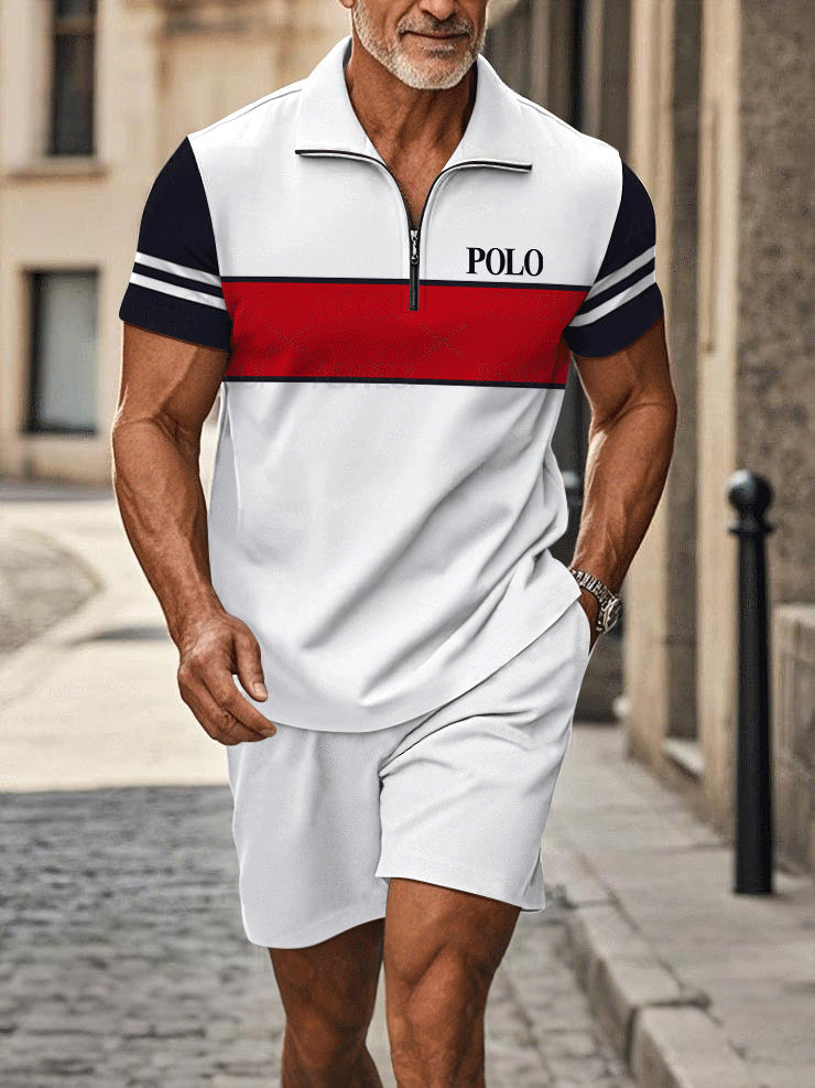 Polo Short Sleeve Zipper Two-Piece Set