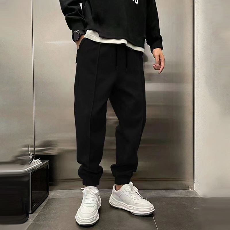 Solid Plush Loose Elastic Waist Casual Sports Pants