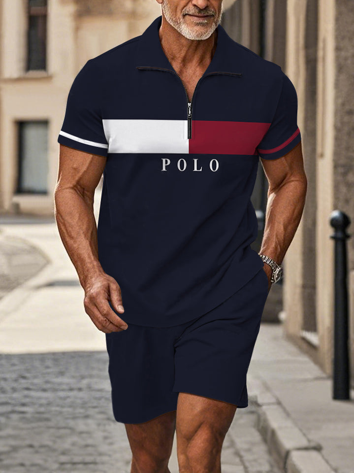 Polo Short Sleeve Zipper Two-Piece Set