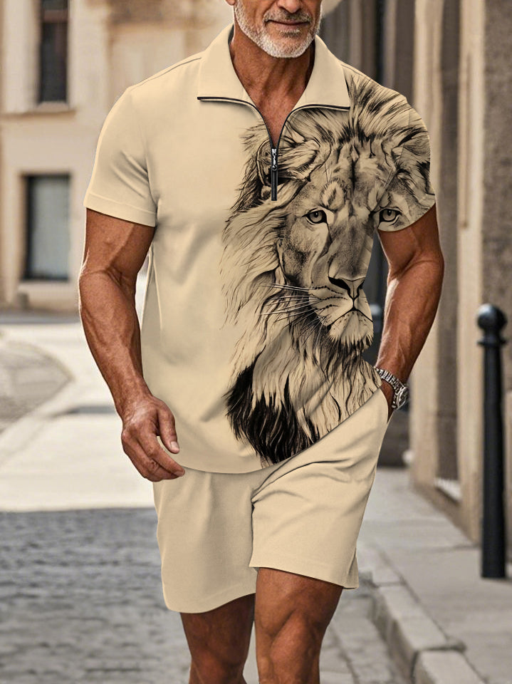 Polo Short Sleeve Zipper Two-Piece Set