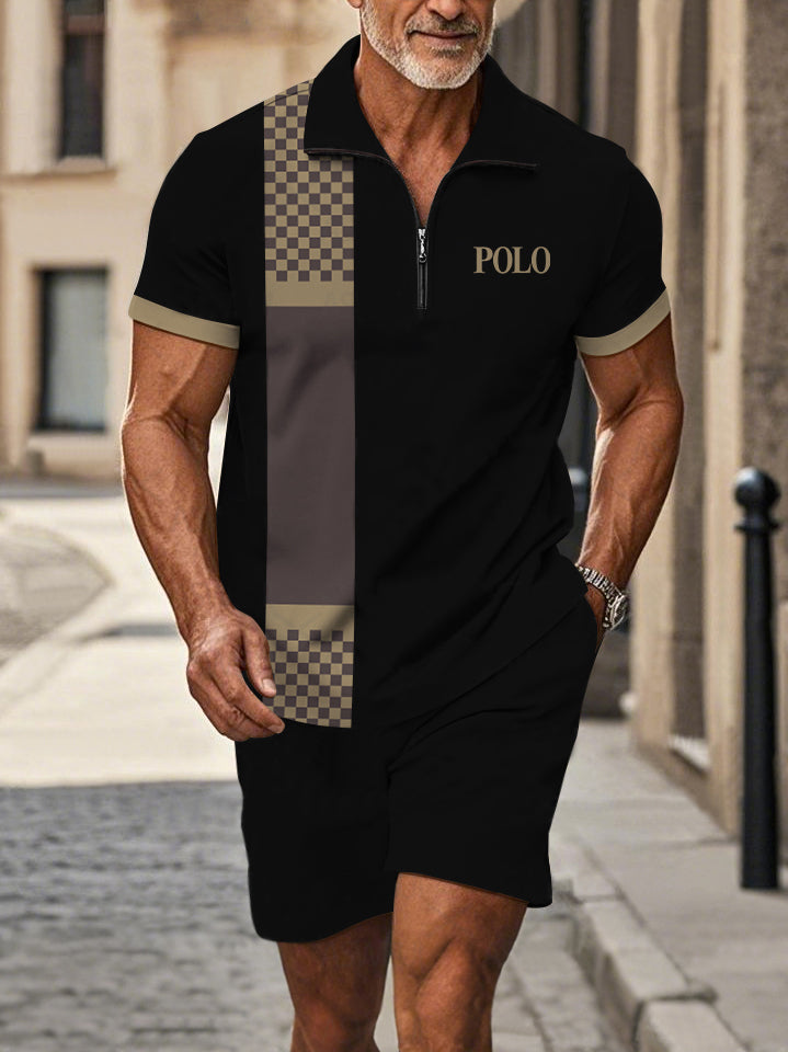 Polo Short Sleeve Zipper Two-Piece Set
