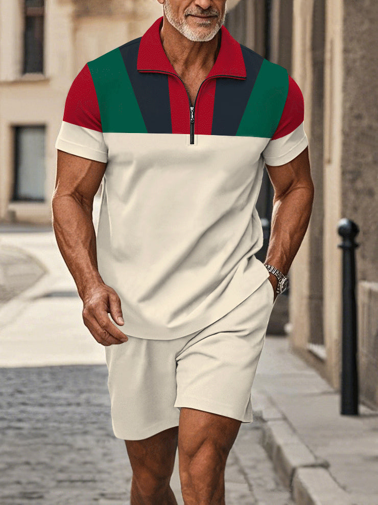 Polo Short Sleeve Zipper Two-Piece Set