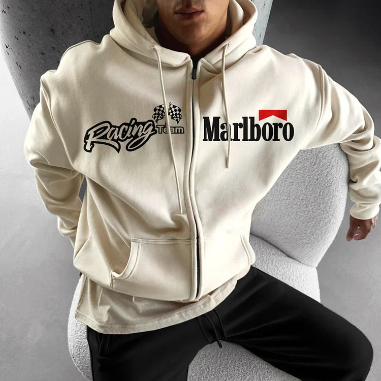 Oversized Hoodie Racing Graphic Print  Zip-Up Hooded Sweatshirt