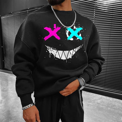 Smiley Print Casual Oversized  Sweatshirt
