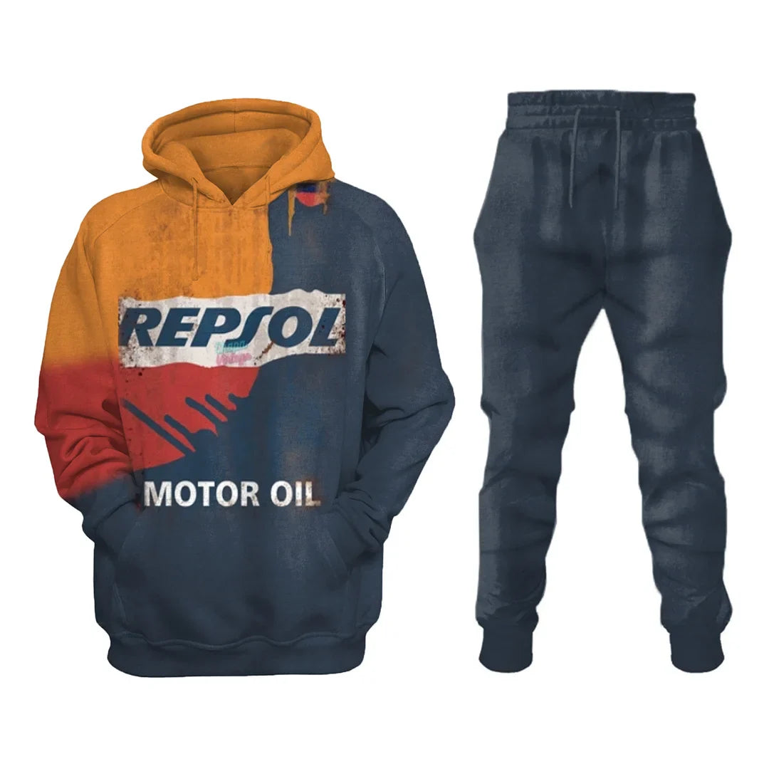 Repsol Retro Engine Oil Rust Plate Print Sweatshirt Set