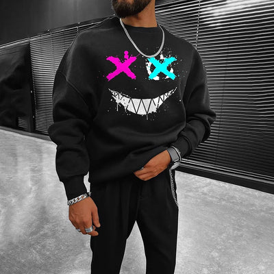 Smiley Print Casual Oversized  Sweatshirt