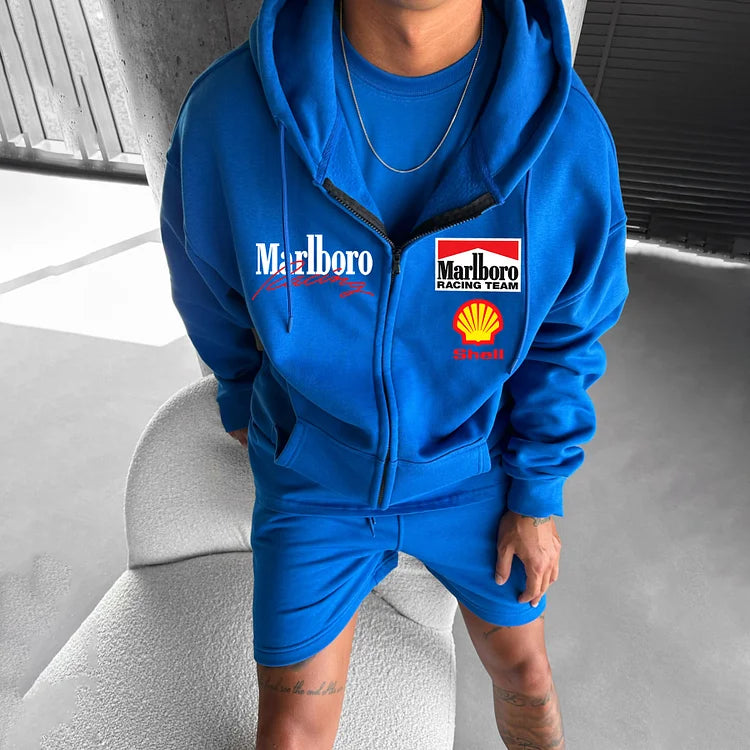 Oversized Hoodie Racing Graphic Print  Zip-Up Hooded Sweatshirt