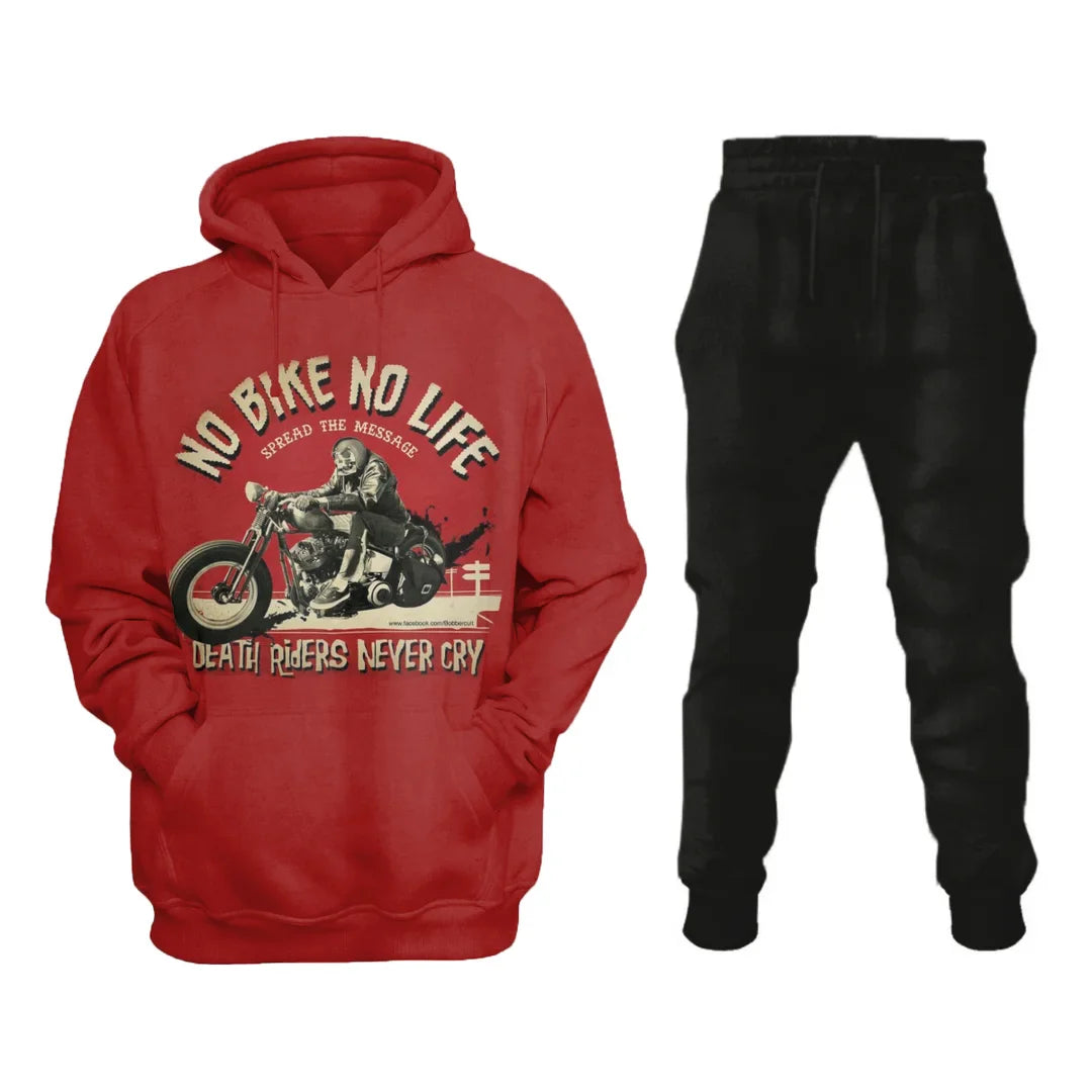 No Bike No Life Mens Retro Motorcycle Riding Sweatshirt Set