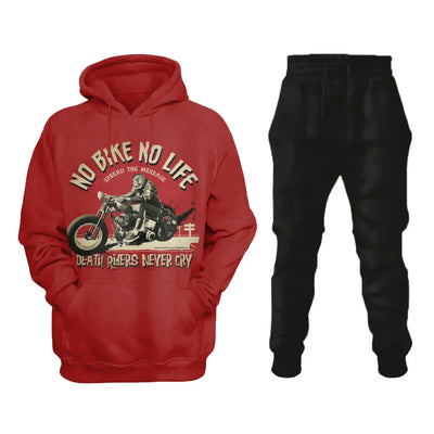No Bike No Life Mens Retro Motorcycle Riding Sweatshirt Set