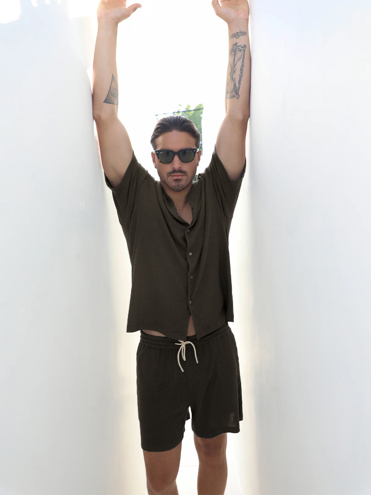 Set: Knit Hawaiian Set Shirt +Short Green