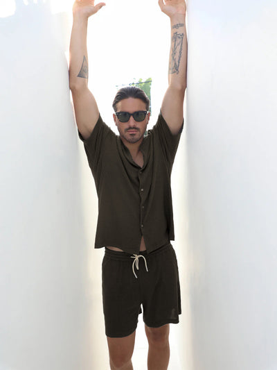 Set: Knit Hawaiian Set Shirt +Short Green