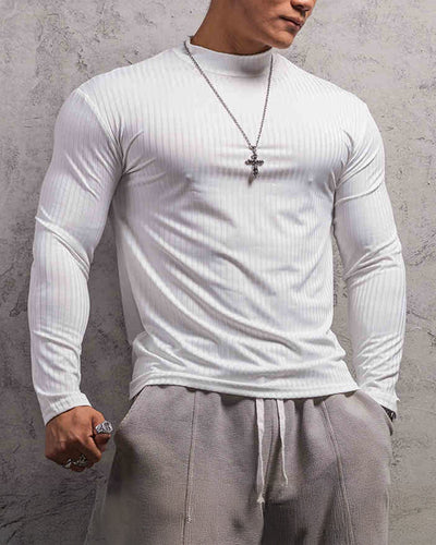Stretch Rib Jersey Mockneck Long Sleeves T-shirt
