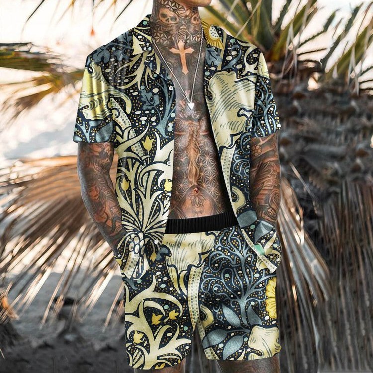 Fashionable and Casual Beach Suit with Floral Print