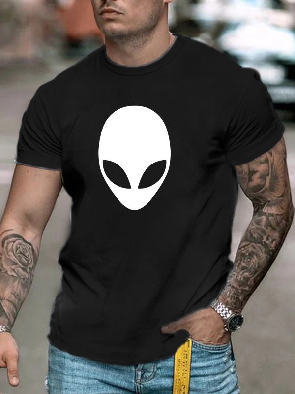 Fashion Casual Black Alien Printed T-Shirt