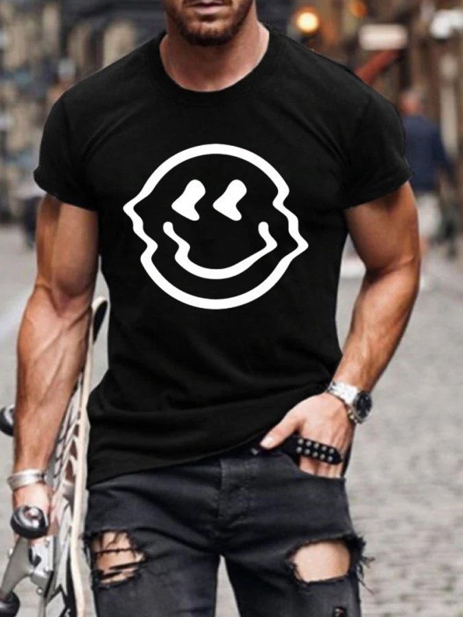 Casual  Fashionable Smiley Face Printed Short Sleeve T-Shirt