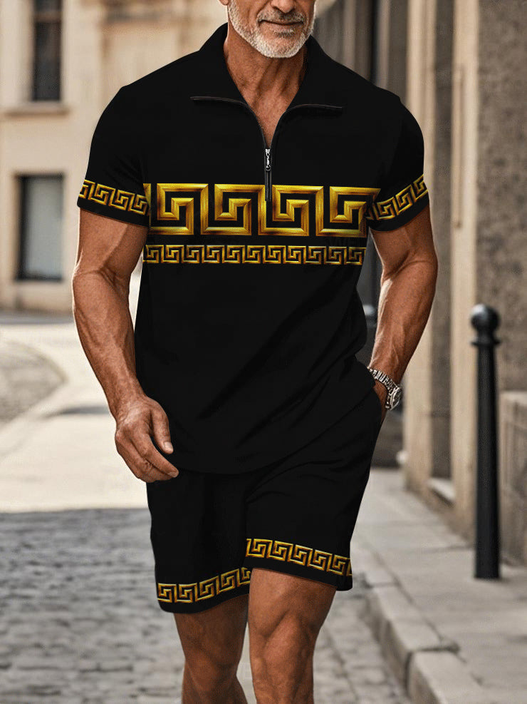 Polo Short Sleeve Zipper Two-Piece Set