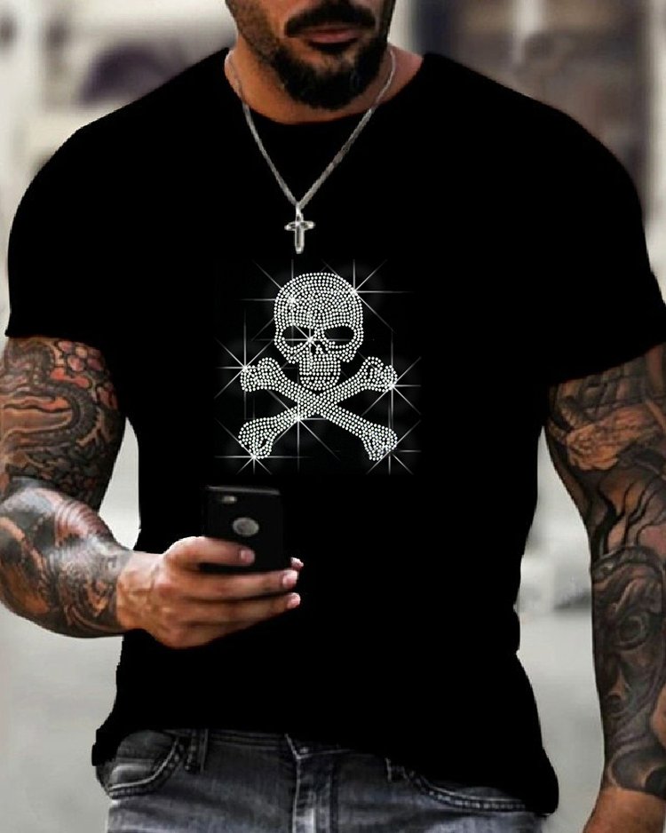 Stylish Casual Black Rhinestone T-Shirt
