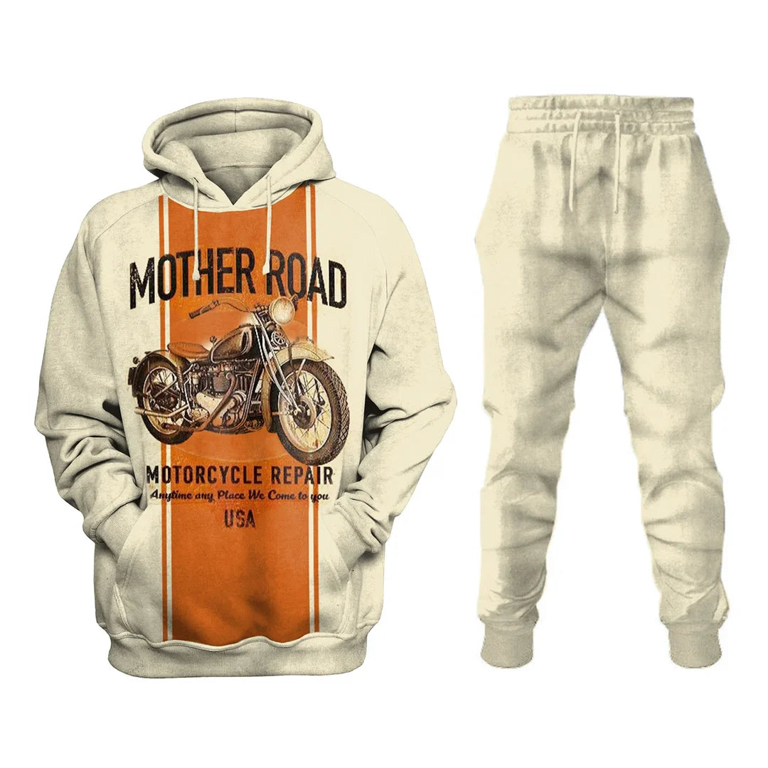 Mens Retro Motorcycle Riding Sweatshirt Set