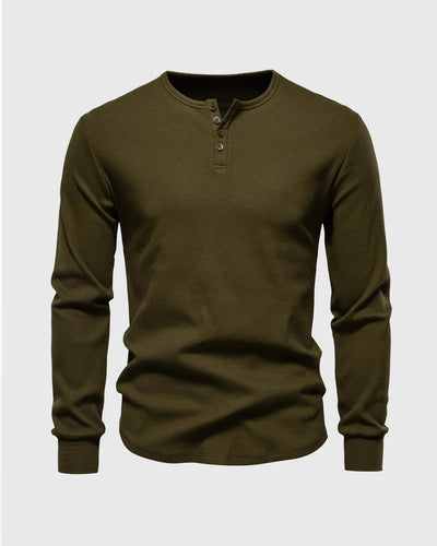 Rib Knit Curved Hem Long Sleeve Henley Shirt