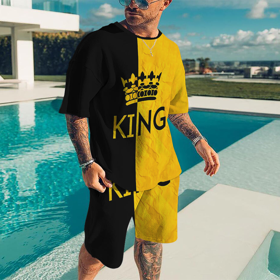 Oversized  T-Shirt & Shorts Set King Black and Yellow