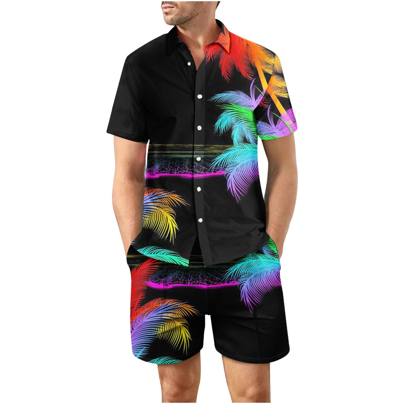 Tropical Sunset 10 Button Up Short Sleeve and Shorts Loose  Set