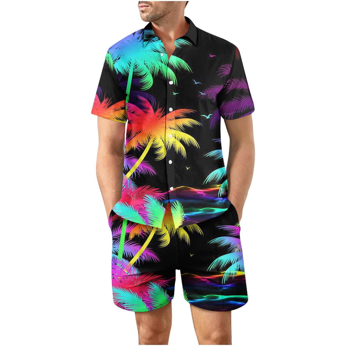 Tropical Sunset 12 Button Up Short Sleeve and Shorts Loose  Set