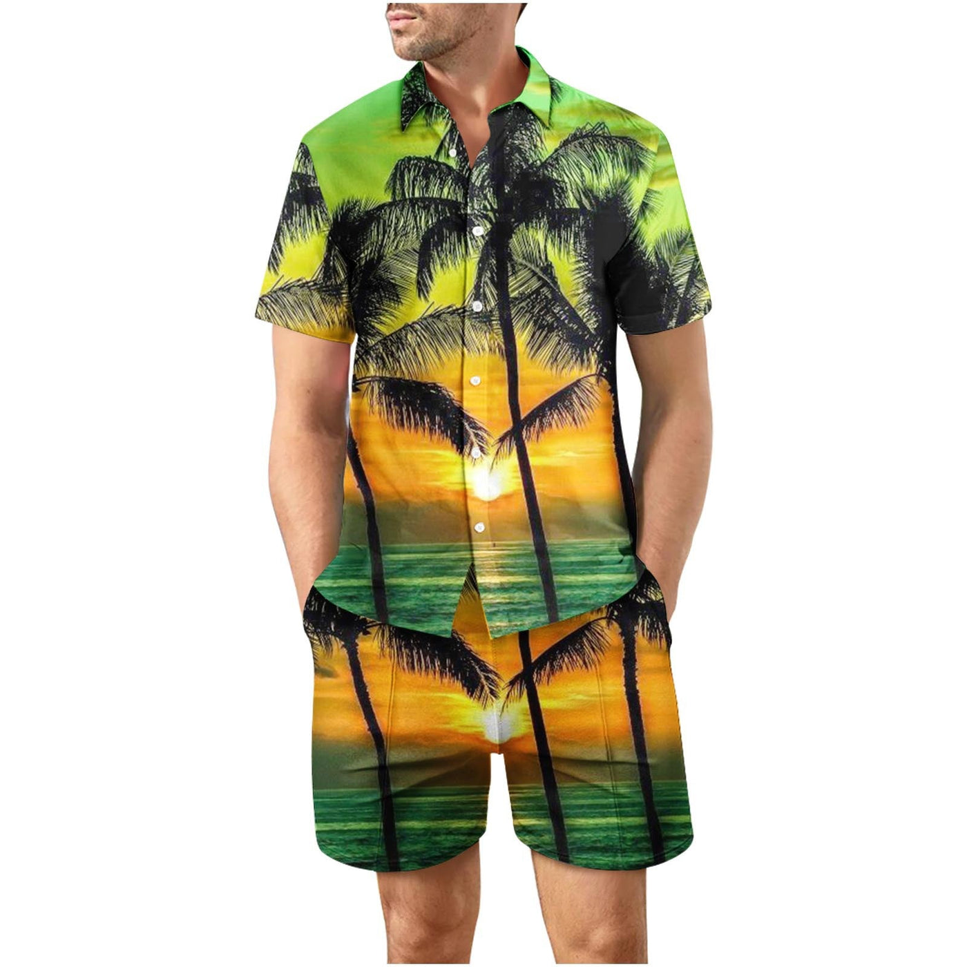 Tropical Sunset 11 Button Up Short Sleeve and Shorts Loose  Set