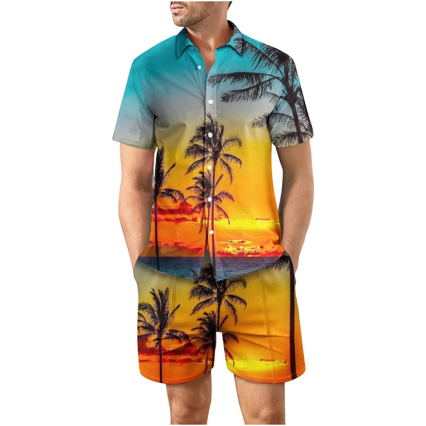 Tropical Sunset 14 Button Up Short Sleeve and Shorts Loose  Set