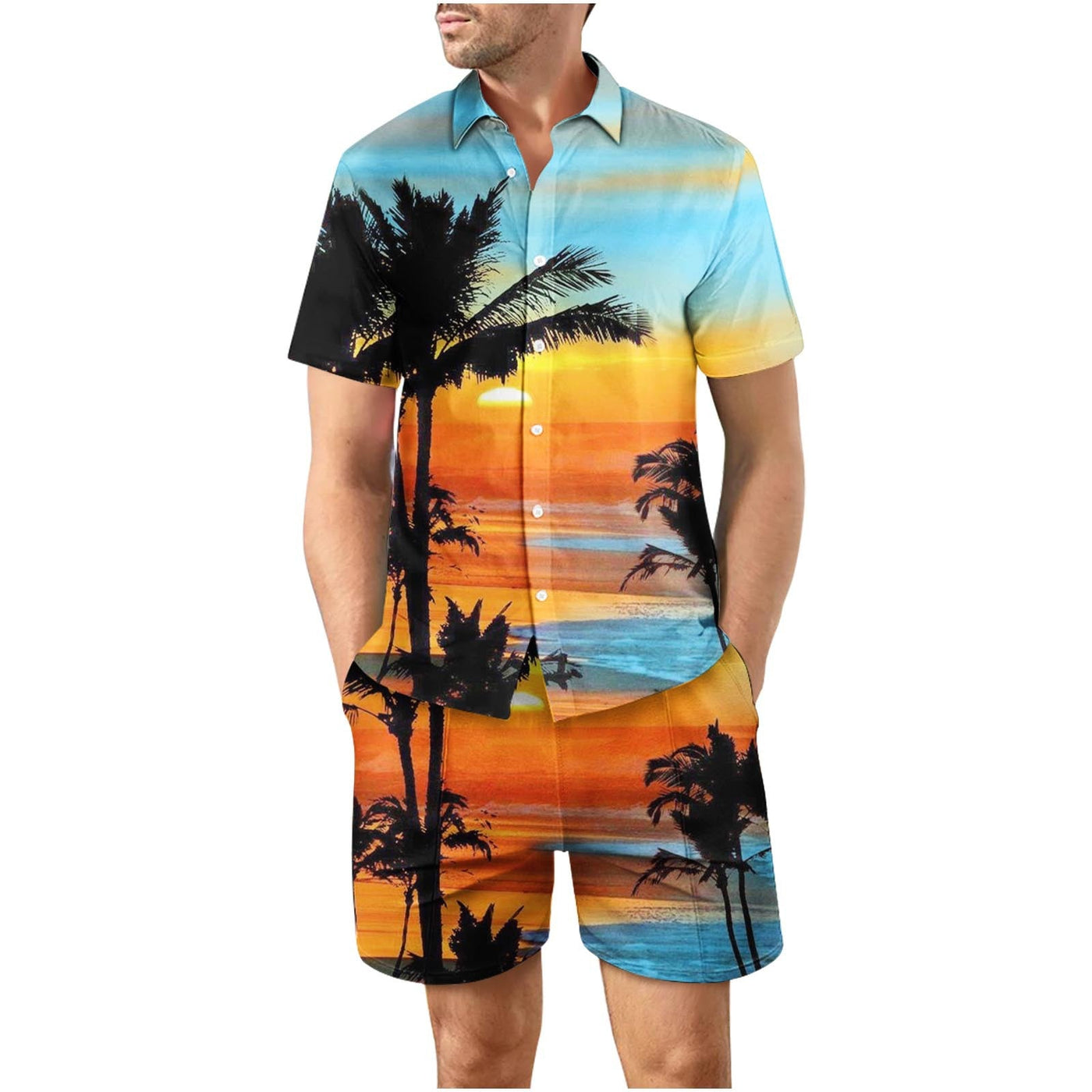 Tropical Sunset 15 Button Up Short Sleeve and Shorts Loose  Set