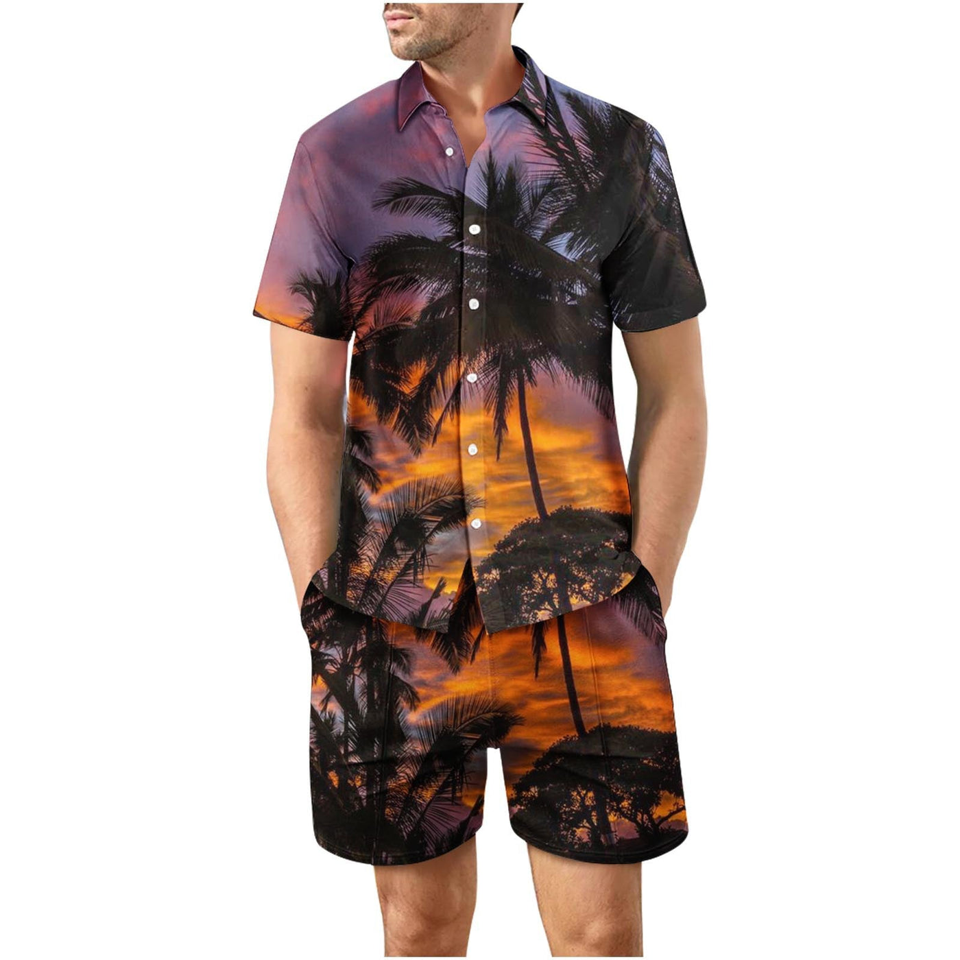 Tropical Sunset 17 Button Up Short Sleeve and Shorts Loose  Set