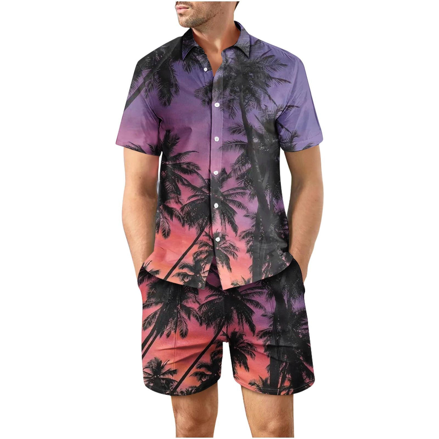 Tropical Sunset 19 Button Up Short Sleeve and Shorts Loose  Set