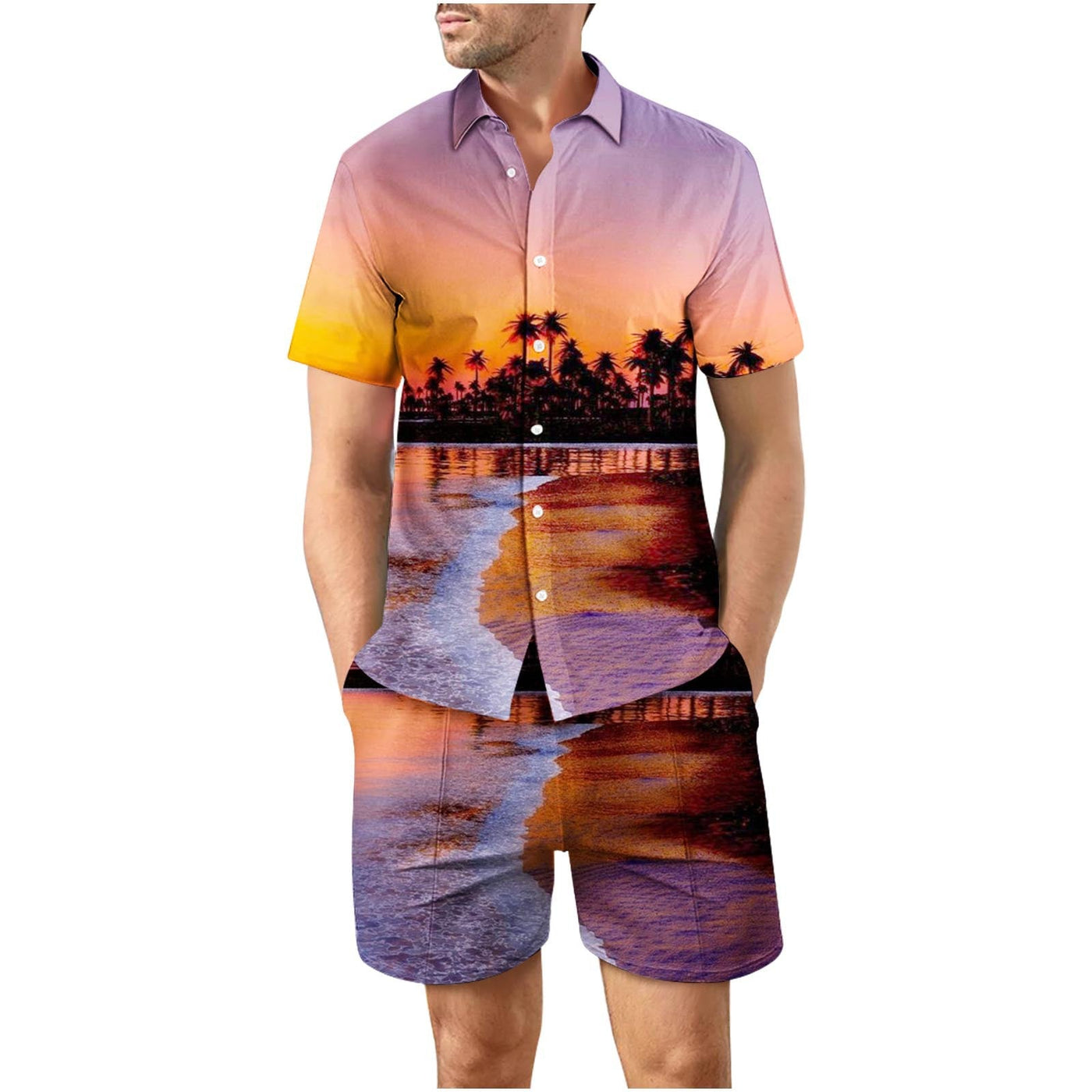 Tropical Sunset 20 Button Up Short Sleeve and Shorts Loose  Set