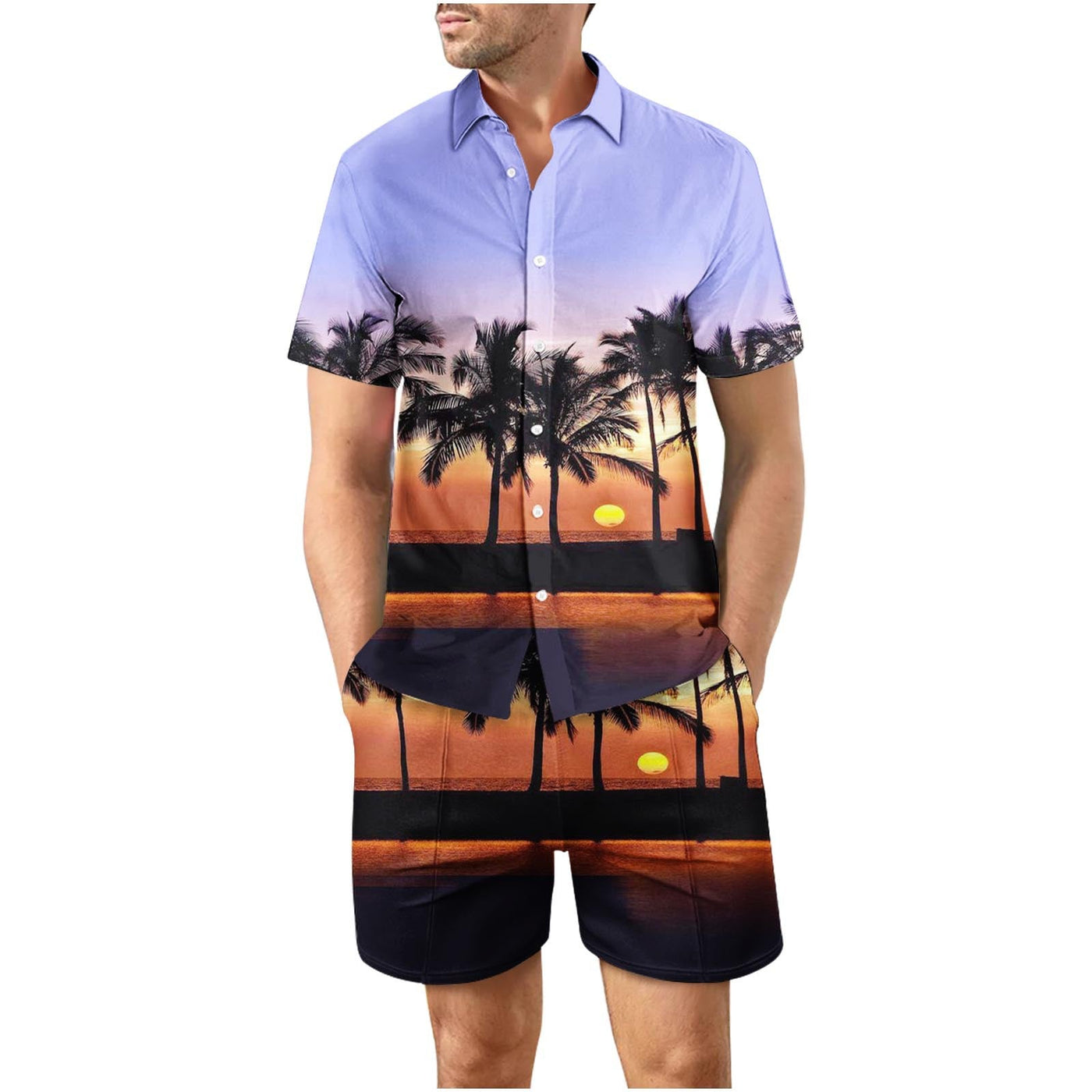 Tropical Sunset 22 Button Up Short Sleeve and Shorts Loose  Set