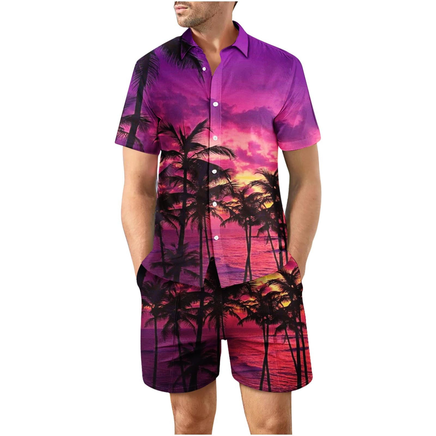 Tropical Sunset 23 Button Up Short Sleeve and Shorts Loose  Set