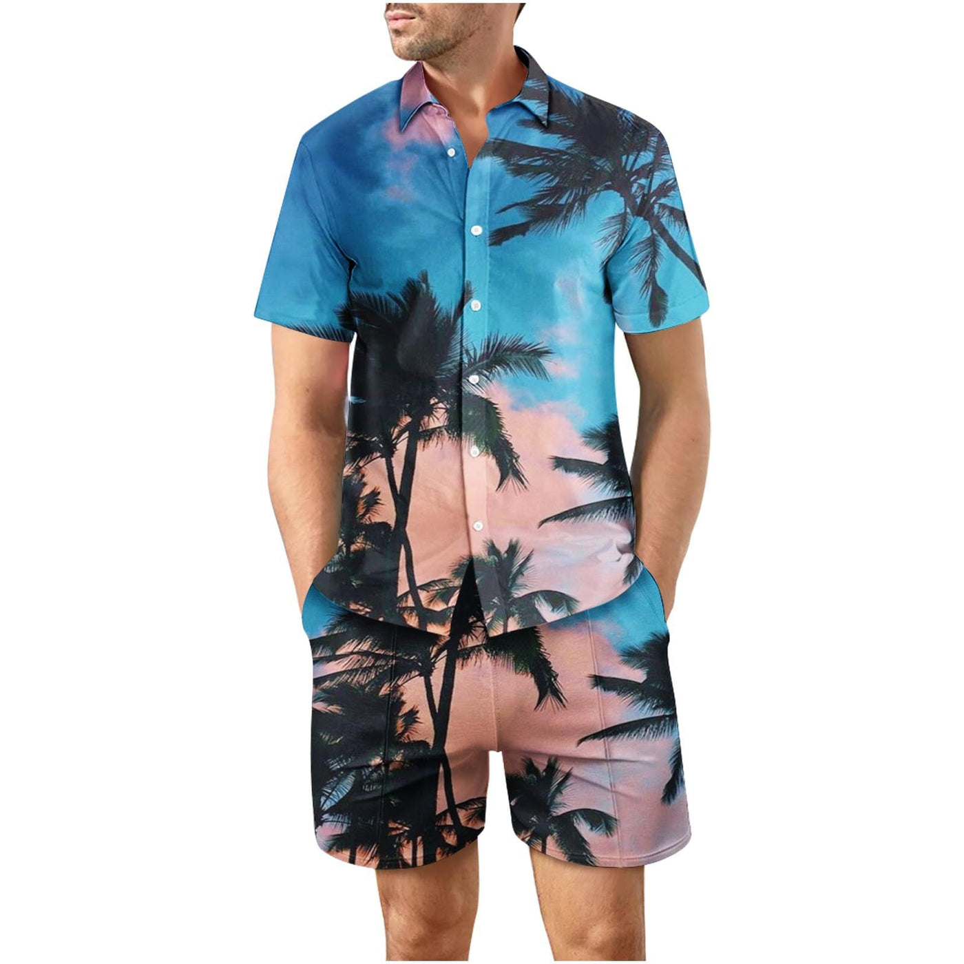 Tropical Sunset 24 Button Up Short Sleeve and Shorts Loose  Set
