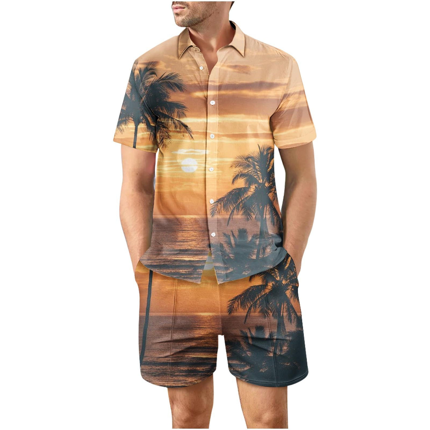 Tropical Sunset 25 Button Up Short Sleeve and Shorts Loose  Set