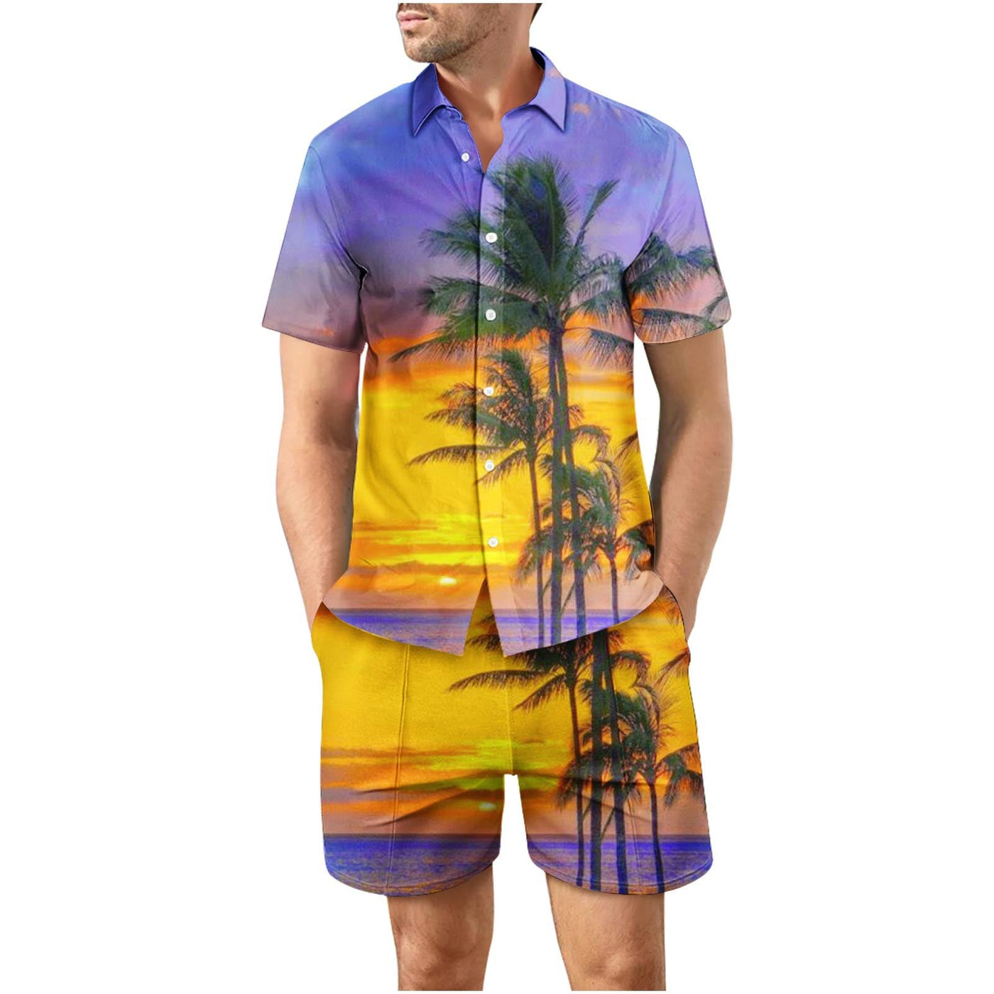 Tropical Sunset 26 Button Up Short Sleeve and Shorts Loose  Set
