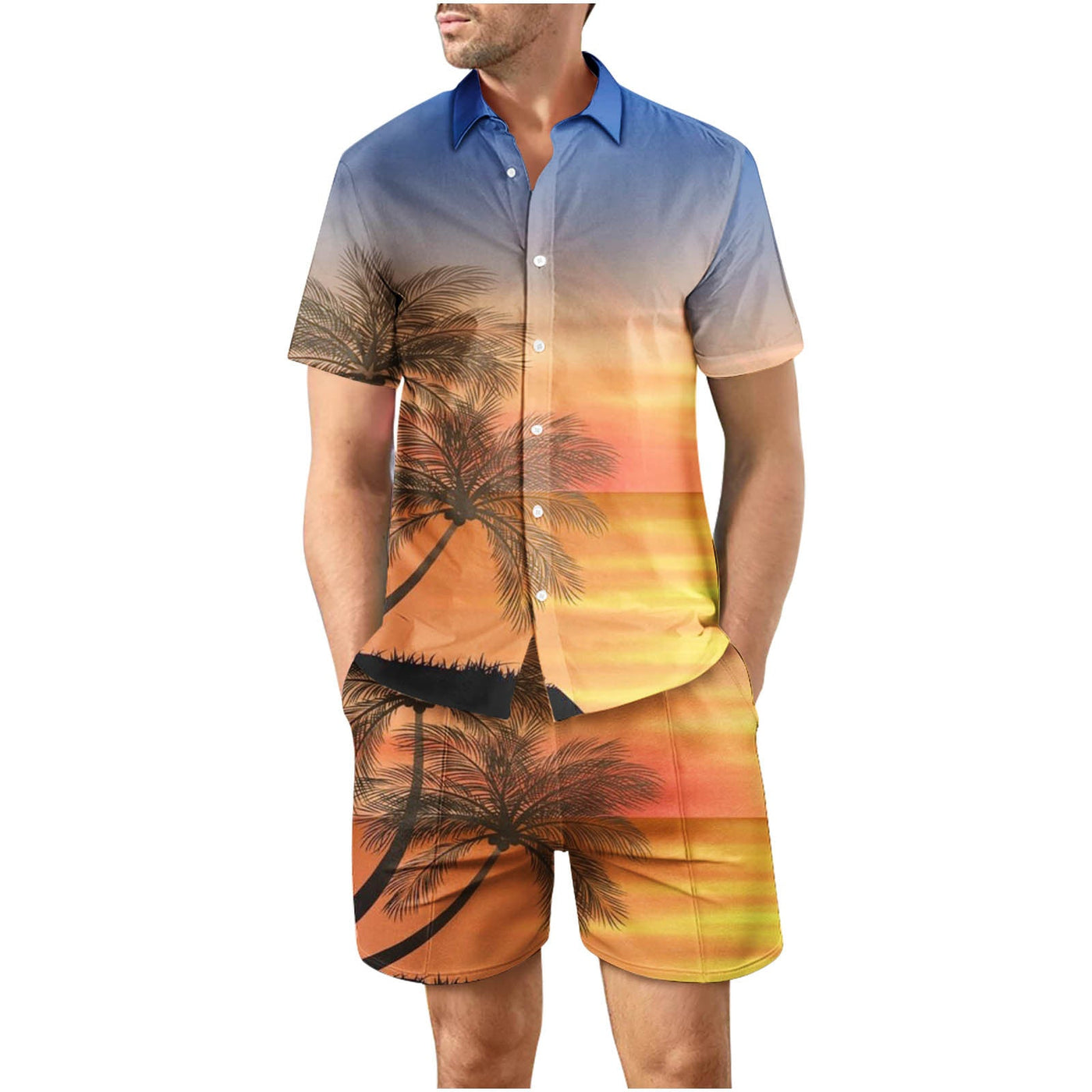 Tropical Sunset 28 Button Up Short Sleeve and Shorts Loose  Set