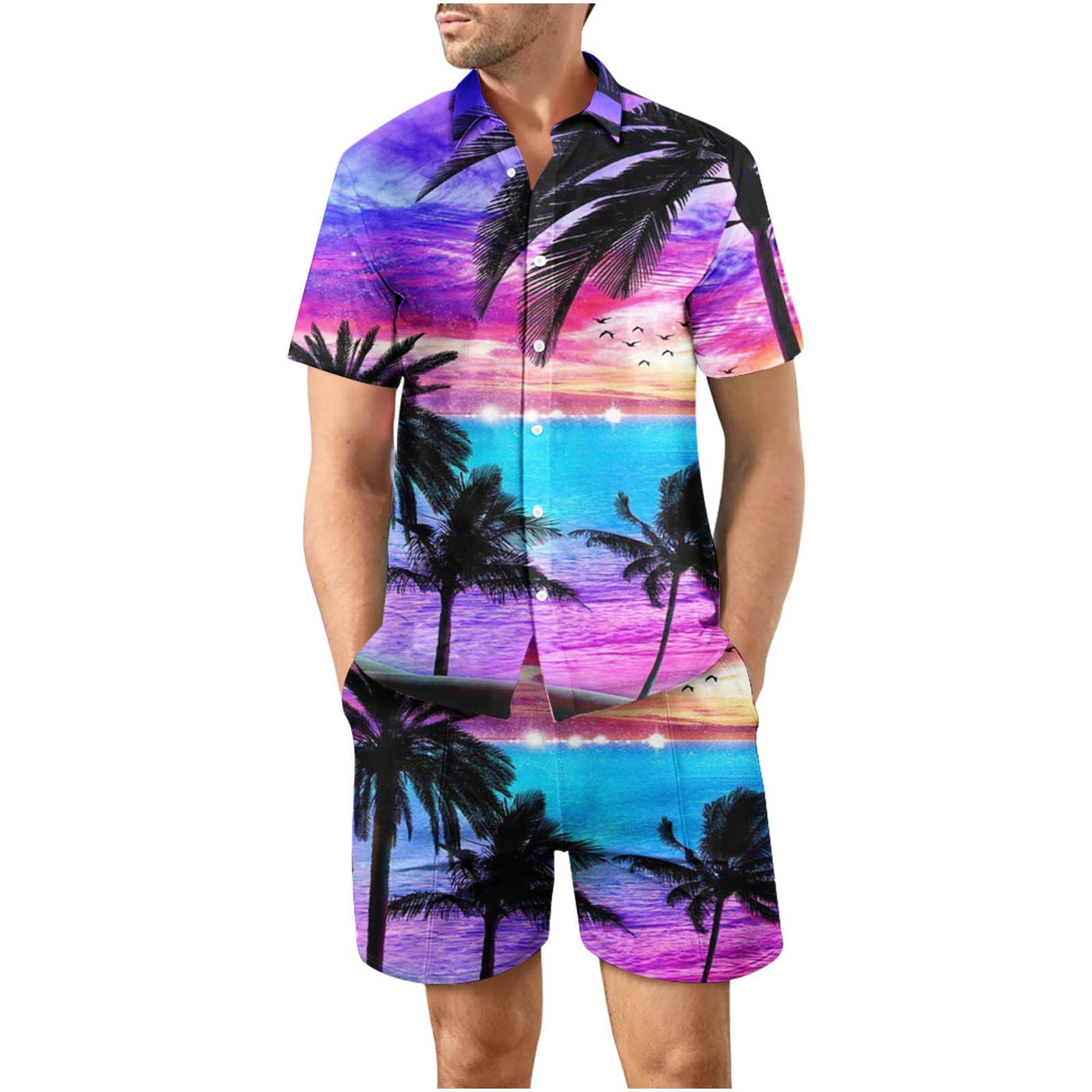 Tropical Sunset 29 Button Up Short Sleeve and Shorts Loose  Set