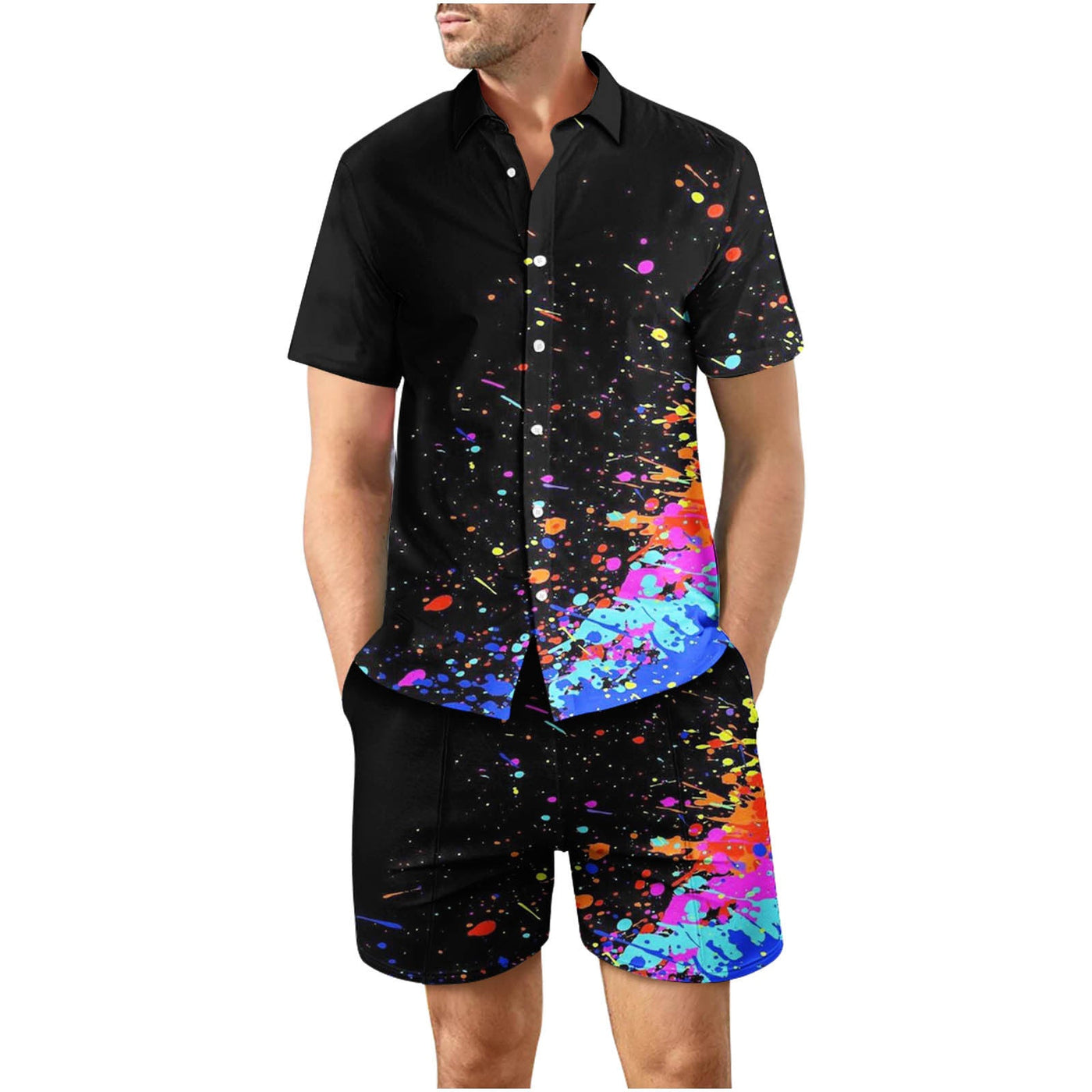 Tropical Sunset 31 Button Up Short Sleeve and Shorts Loose  Set