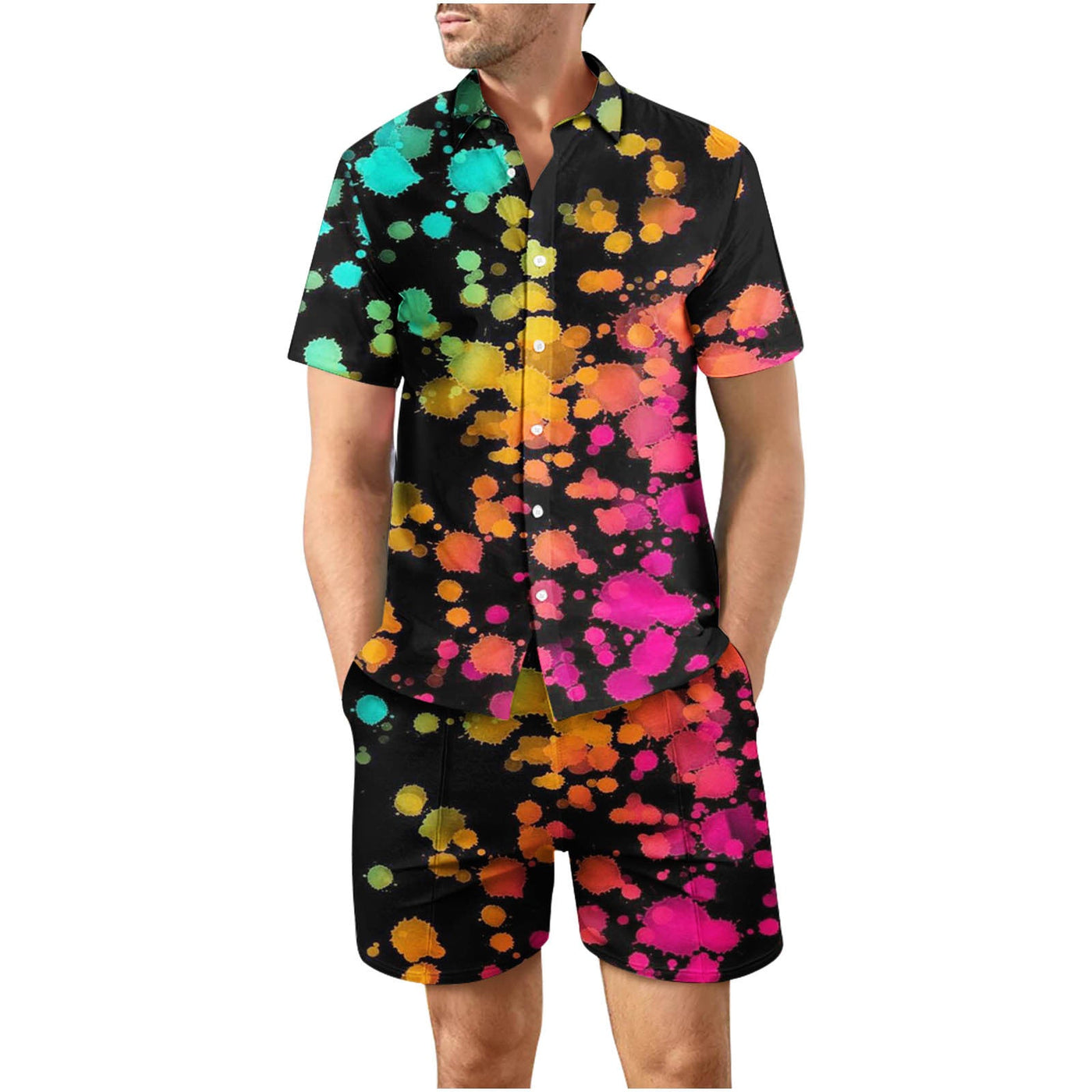 Tropical Sunset 34 Button Up Short Sleeve and Shorts Loose  Set