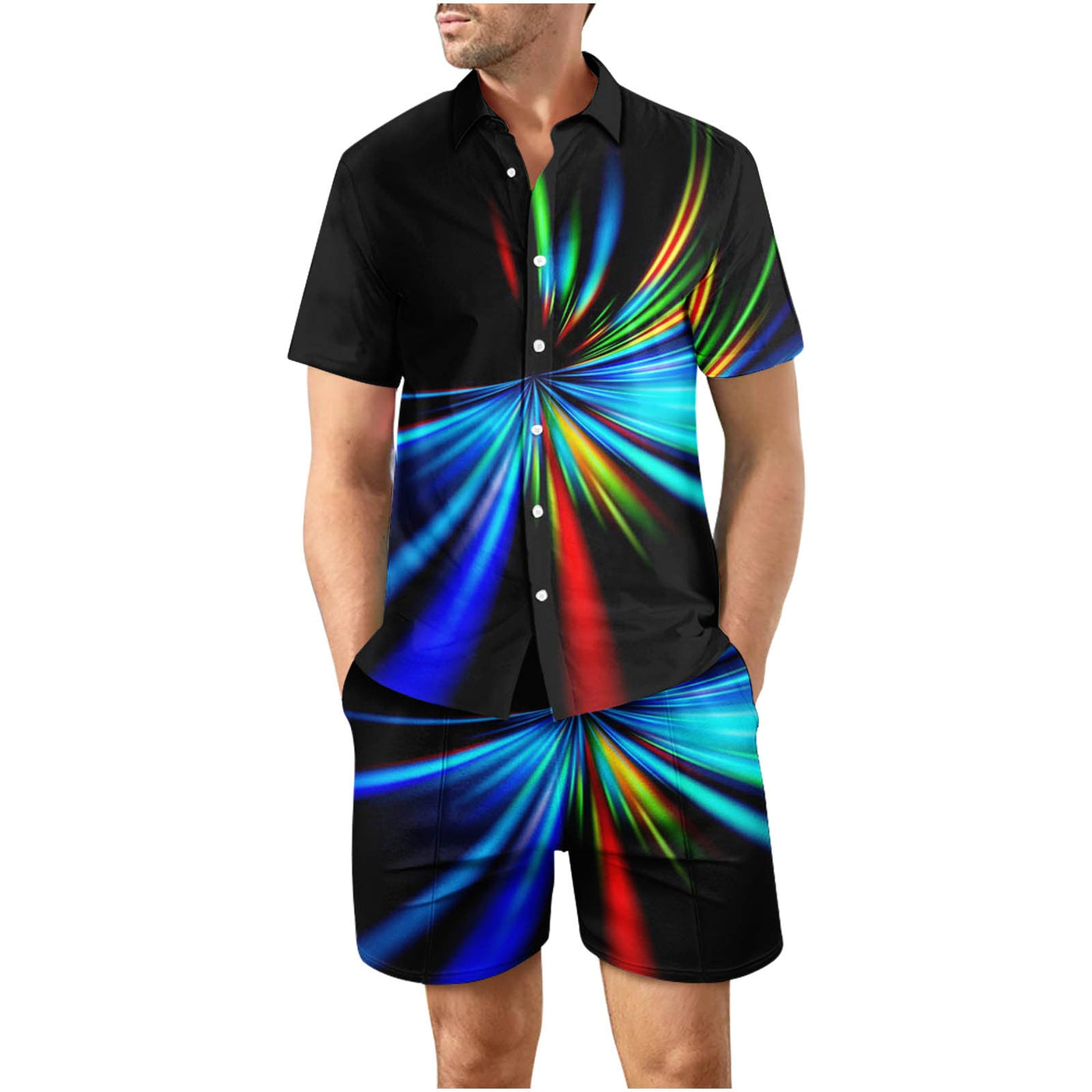 Tropical Sunset 36 Button Up Short Sleeve and Shorts Loose  Set