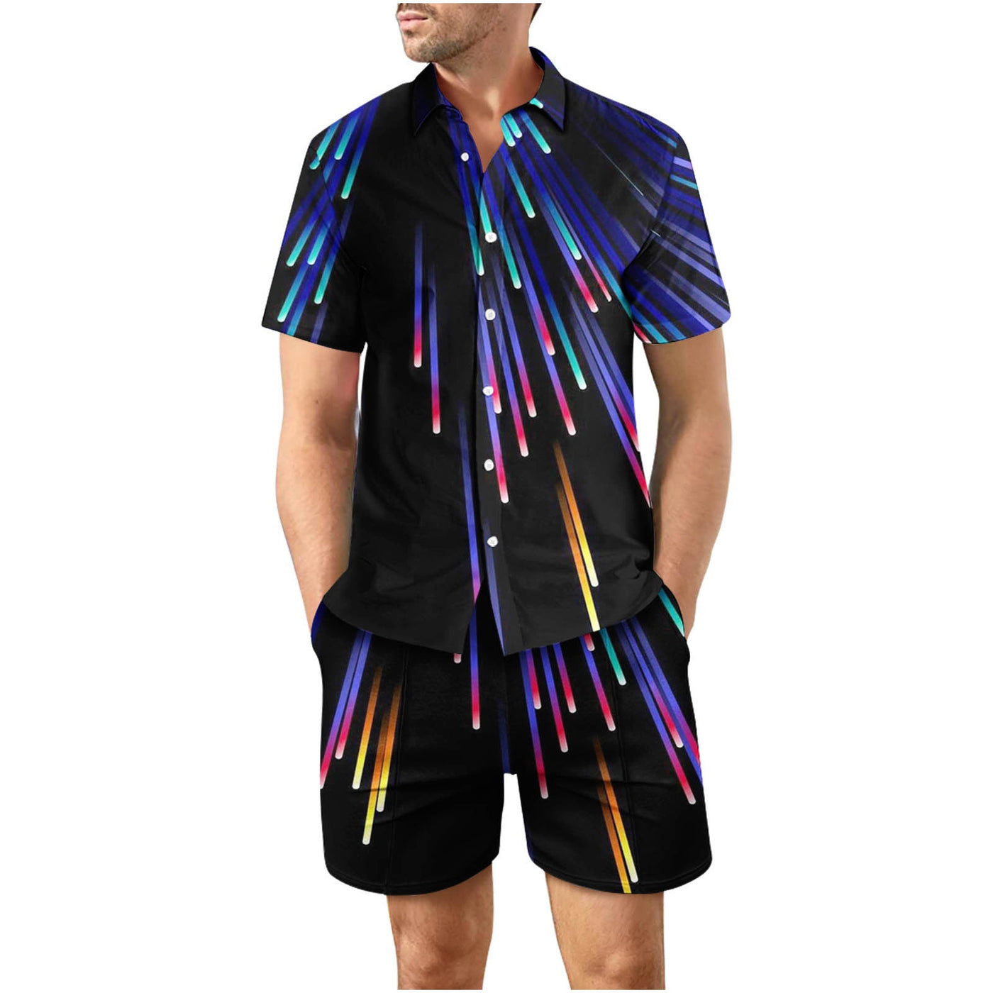 Tropical Sunset 37 Button Up Short Sleeve and Shorts Loose  Set