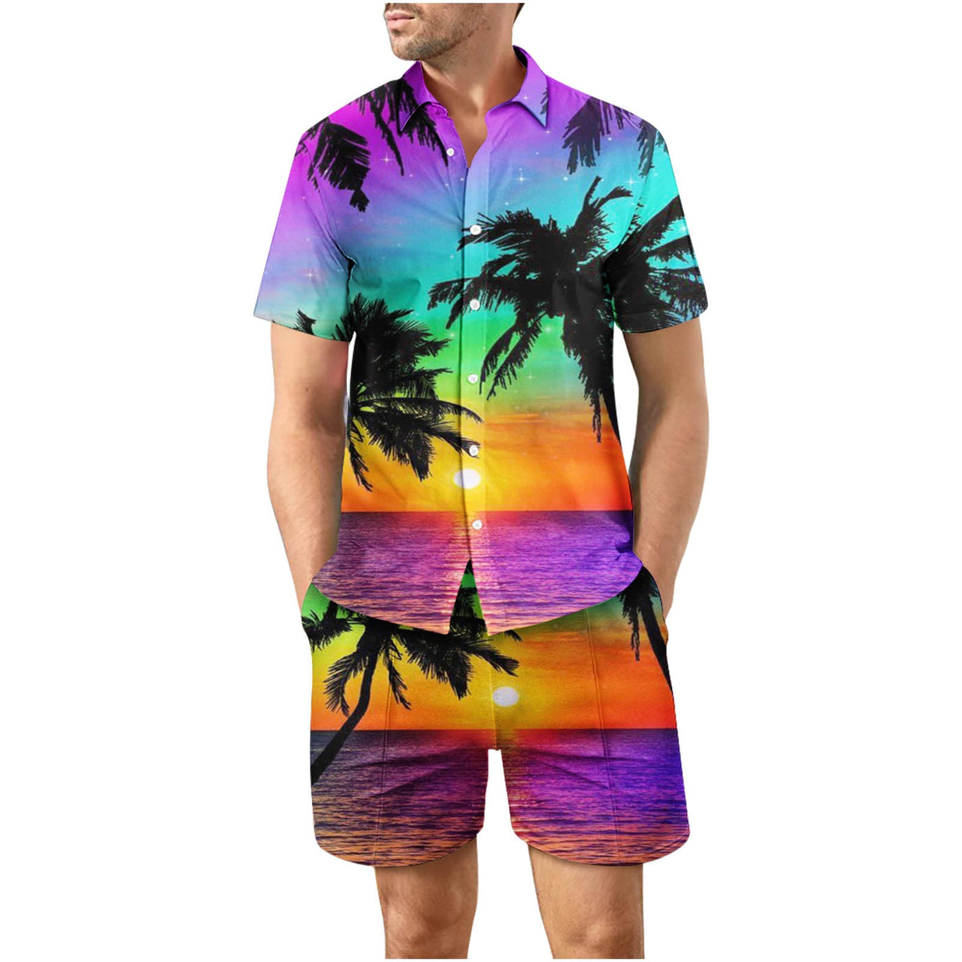 Tropical Sunset 38 Button Up Short Sleeve and Shorts Loose  Set